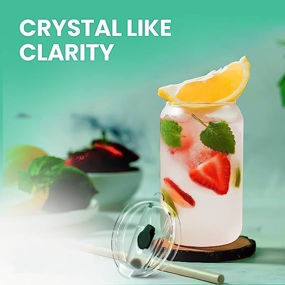 Image of WEZOSHINET Drinking Glasses Set of 2 Can Shaped Glass Sake Cups with Straws, 500ml Iced Coffee, Iced Tea Glasses, Tumbler Cup, Cocktail, Soda Clear Water Cup, Beer Glasses.(2 Pcs Set)