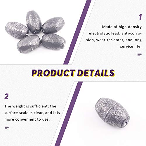 image for Swpeet 8Pcs 60g Egg Olive Shape Sinkers Fishing Lead Sinkers Worm Sink