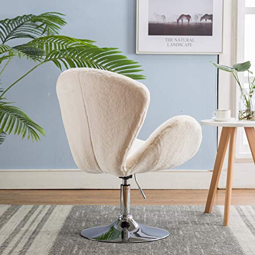 Comfy Home Office Chair with no Wheels, Modern Faux Fur Swivel Desk Chair, for Living Room, Bedroom, Vanity, Height Adjustable, Plush Microfiber Faux Fur, Ivory - Thumbnail 3