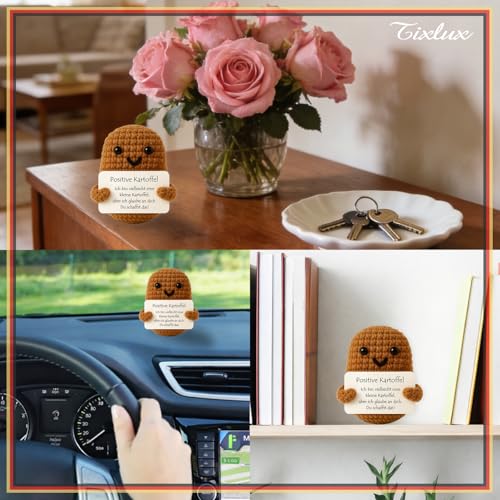 Tixlux Schultüte Füllung Pocket Hug Positive Kartoffel Figur, Strickwolle Kartoffel Figur mit Kleine Umarmung Glücksbringer (Silber), Geschenke zur Einschulung, Einschulung Geschenk, MutmacherGeschenk