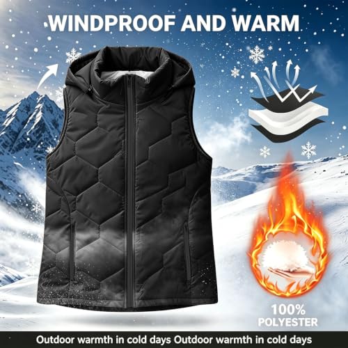 Hooded Puffer Vest for Women Diamond Quilted Full Zip Jacket with Pockets - image 4