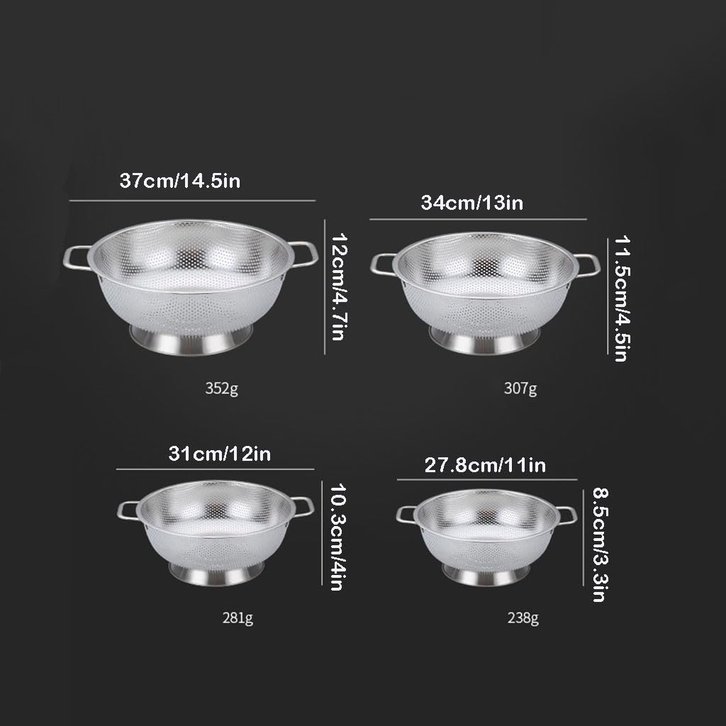 Edelstahl Küchensieb, mit Griffen Metall Mikroperforiertes Abtropfsieb Seiher für Nudeln, Reis, Gemüse, Früchten, Spülmaschinenfest (Size:28CM,Color:Silber)