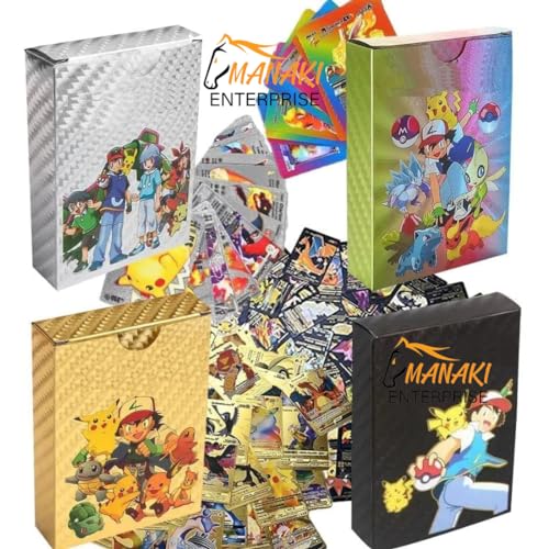 Image of MANAKI ENTERPRISE 220 Pcs Playing Cards 55 Gold,55 Silver,55 Black & 55 Rainbow Cards All Rare Series Set of 220 Cards TCG Deck Box - Vstar V Series EX Vmax GX Rare(Gold+Silver+Black+Rainbow)