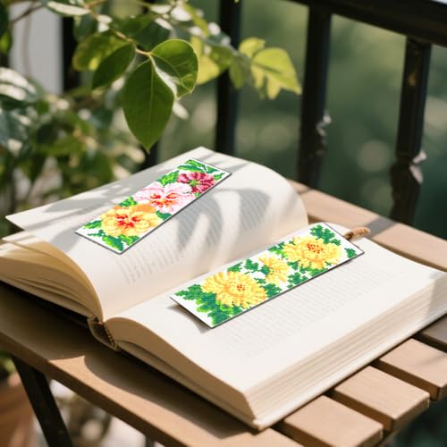 Image of FREEBLOSS 6 Set Cross Stitch Bookmarks Kit Large Flowers Stamped Cross Stitch Kit DIY Embroidery Bookmark Set with Instruction for Adults Beginners Gift for Reading Enthusiasts 8 * 2.4inch 11CT