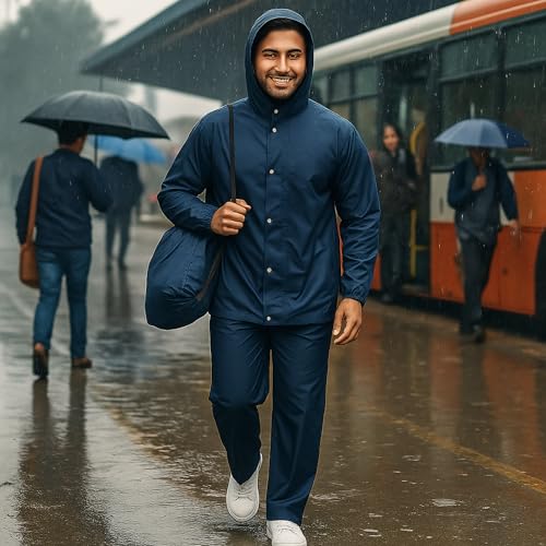 Image of Unox Rain Coat for Men waterproof, Unisex Raincoat for Women waterproof with Pant Set suitable for Men, Women, Boys & Girls Adjustable Top and Bottom Rain Coat