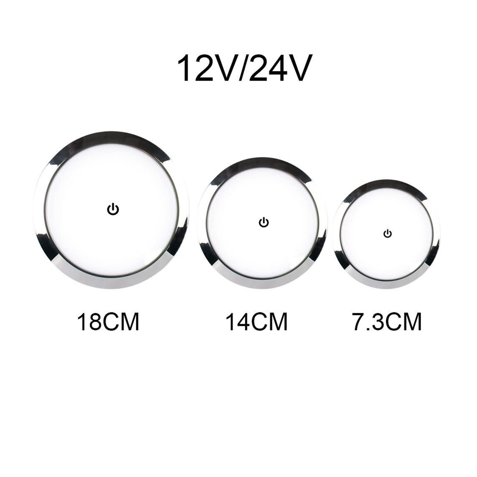 1 szt. 12 V/24 V lampa dotykowa LED RV ultra-cienka okrągła kopułkowa sufitowa lampka do czytania dla przyczepy kempingowej łódź jacht samochód kempingowy,Element kampera(18cm-12V)