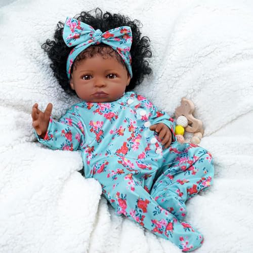 Brastoy Bebê Reborn Boneca Realistic de Silicone Menina Negra Cabelos Cacheados Original 55cm (Menin