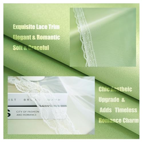 Image of Sage Green Blackout Curtains - 2 PCs Double Layer Blackout Curtains, Sheer Voile with Lace Hems, Light Block Panels Mix & Match Window Decor for Bedroom,Dining Room, Kids Room, 52 inchx84 inch