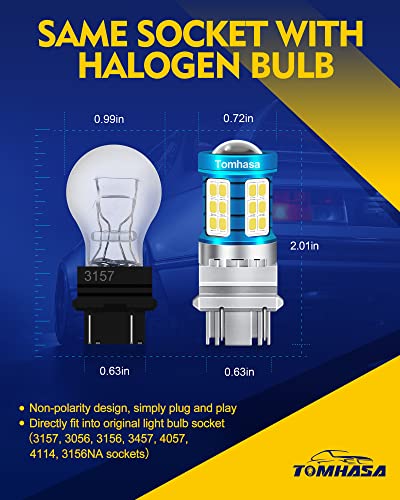 Tomhasa Upgraded 3157 Led Bulb 3157 Led Reverse Lights, 3056 3057 4157 4057 Led Bulb With Projector, Bright 2835 Chip Led Replacement For Backup Reverse Light Brake Tail Turn Signal Light, Pack Of 2 #TOP5