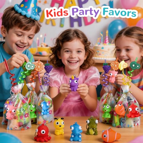 HOZUZER Squishy Keychain for Kids Party Favors - 32 Packs Popping Eyes Animal Keychains, Goodie Bag Stuffers, Pinata Stuffers, Classroom, Carnival Prizes, End of Year Gifts for Kids Students Bulk - image 6