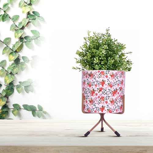Image of CINAGRO Metal Flower Vase Planter Pot with Iron Stand, Pots for Plants, Plant Pots for Home Decoration, Succulent Pot, Indoor Planter Garden Decor Style: Rosewood Radiance