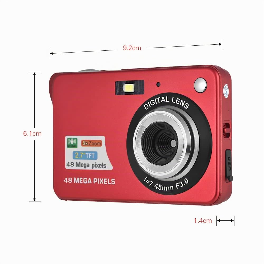 Andoer Compactas Cámaras Digitales, 1080P 48MP Camara Fotos Digital Zoom 8X Pantalla LCD de 2.7" con bolsa de transporte Correa de muñeca para Principiantes, Niño, Adulto, plata