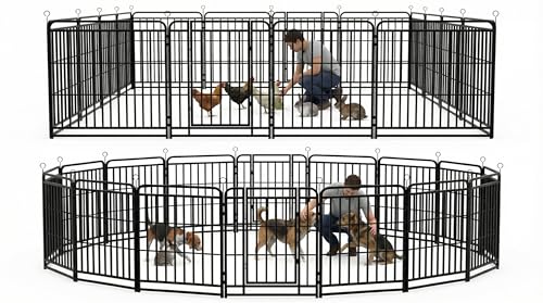 Image of Dog Fence Outdoor for Yard 16 Panels 40'' Rustproof Metal Dog Playpen