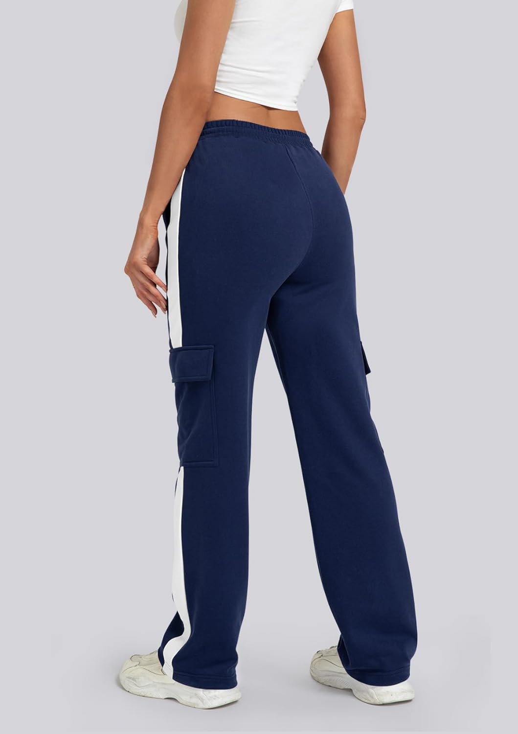 IVIR Womens Sweatpants Cargo Pants Baggy Wide Leg High Waist Fleece Lounge Pants with Pockets - Image 3