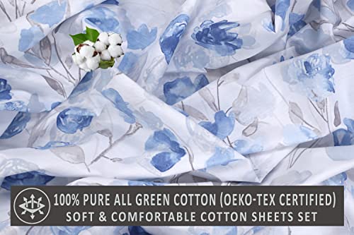 RUVANTI 100% Cotton King Size Sheets Set, 4 Pieces, Soft & Breathable Percale Weave Bedding, Deep Pocket 16", Hotel Standard, Crisp Cool Feel, Durable, Perfect Floral Bed Sheet, Monotones