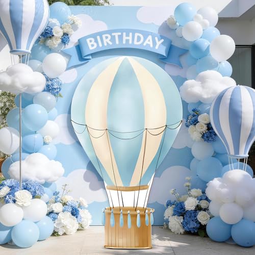 LawnIdyll 2.9 ft x 4.9 ft Hot Air Balloon Baby Shower Decorations Large Blue Hot Air Shaped Cardboard Cutout Life-Size Standup Photo Booth Props for Birthday Party Celebration Backdrops Decor