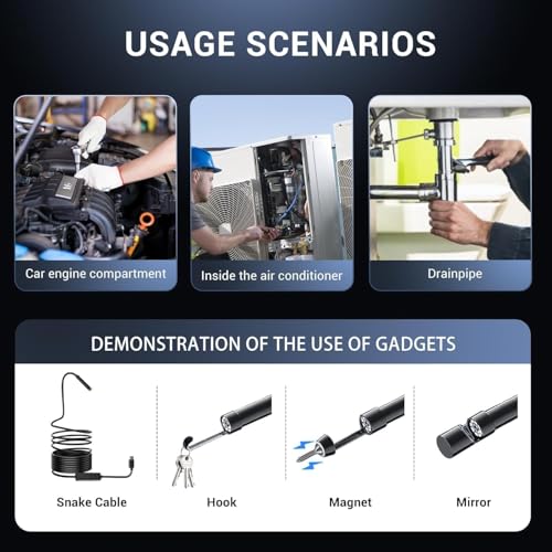 Image of 1920P HD Endoscopic Camera, Borescope with 8 Adjustable LED Lights, Inspection Camera with 5M Semi-Rigid Cable, IP67 Waterproof Endoscope for iPhone, iPad and Android Phones