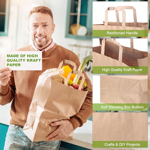 Fuutreo 150 Pcs Paper Grocery Bags with Handles 12\"x7\"x17\" Kraft Brown Paper Grocery Bags Shopping Bags 70 Lb Heavy Duty Large Paper Bags Retail Bags Bulk Paper Barrel Sack Bags Takeout Gift Bag - Thumbnail 3