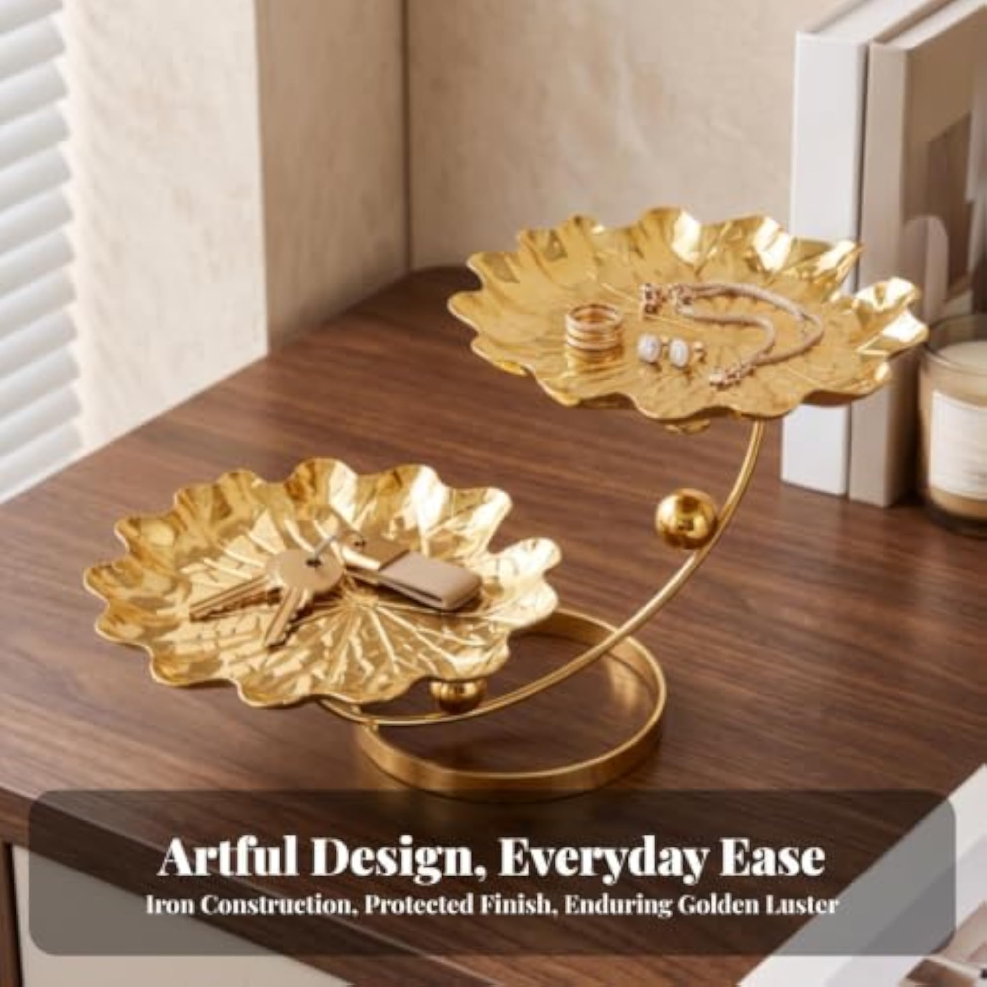 Gilded Foliage Tray with Stand, Double Layer