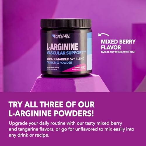 Image of L-Arginine Powder - Nitric Oxide Supplement for Men and Women with L-Citrulline and Beet Root - Pre and Post Workout Support for Endurance and Recovery - Mixed Berry Flavor, 1 Month Supply (30 Scoops)