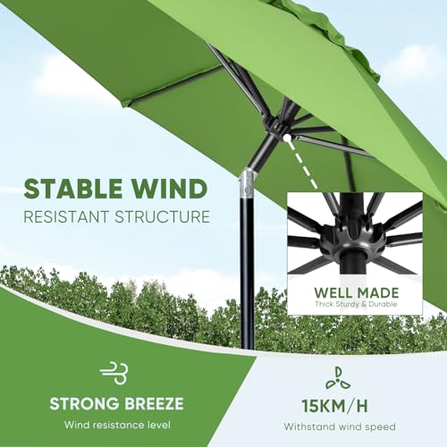 Image of Tempera Patio Market Outdoor Table Umbrella with Push Button Tilt and Crank, Large Sun Umbrella with Sturdy Pole & Fade Resistant Canopy, Easy to Set