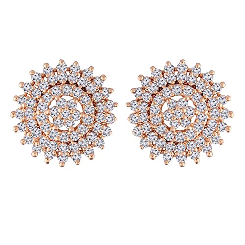 Image of I Jewels Valentines Special Stylish Fashion Rose Gold Plated Cubic Zirconia American Diamoand Floral Stud Earrings For Women /Girls