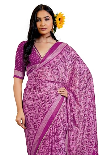 Image of MIRCHI FASHION Women Saree Leheriya Print Chiffon | Lightweight Traditional Sari for Farewell and Wedding Ceremonies with Unstitched Blouse Piece