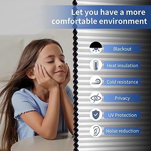 Hauskit Cordless Cellular Shades 100% Blackout Honeycomb Blinds For Windows, White 36" W X 64" H For Bedroom/Living Room/Office/Nursery, Easy To Install #TOP2