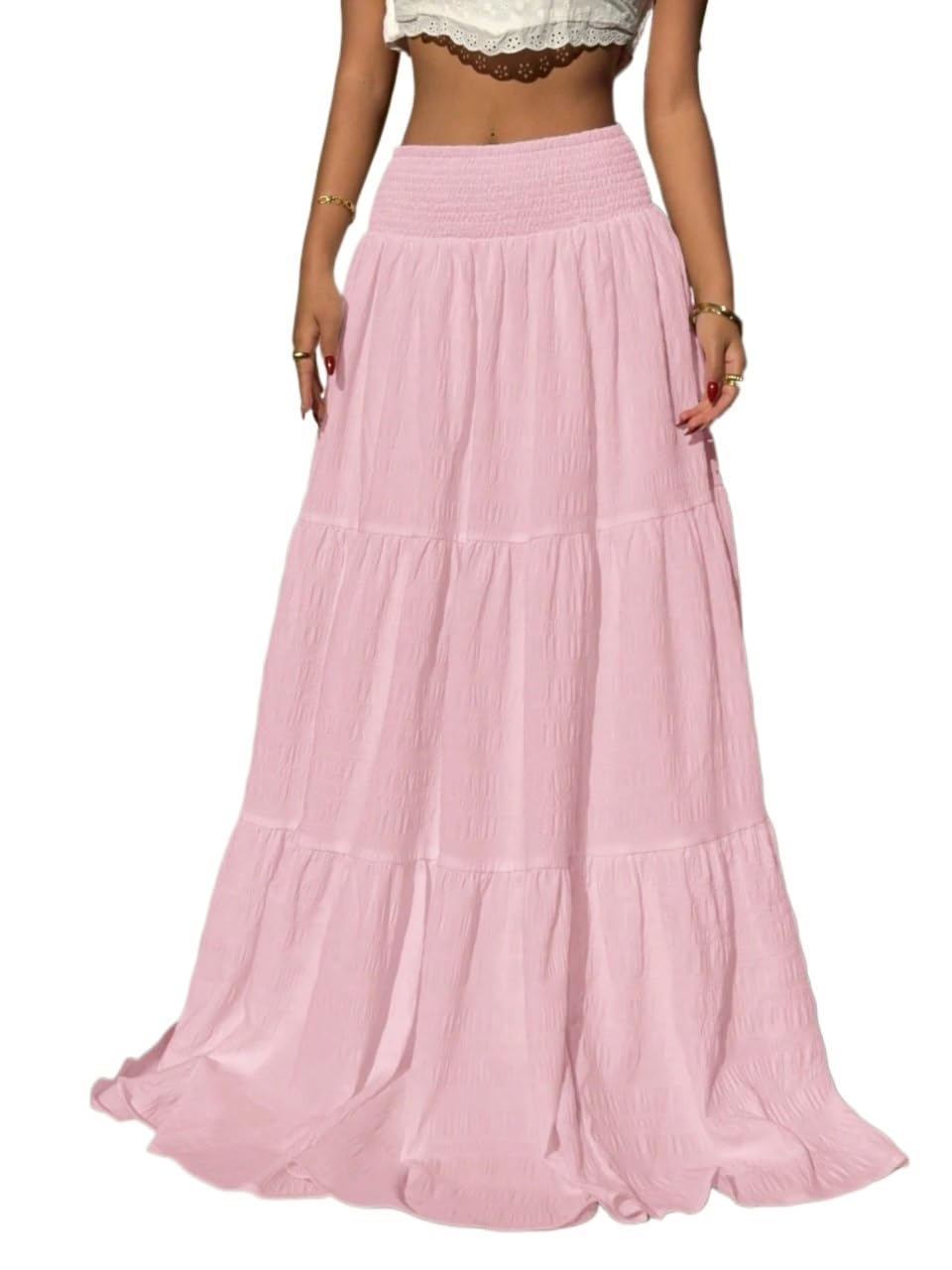 Womens Flowy Trendy Skirt Solid Color Low Waist Long Skirt