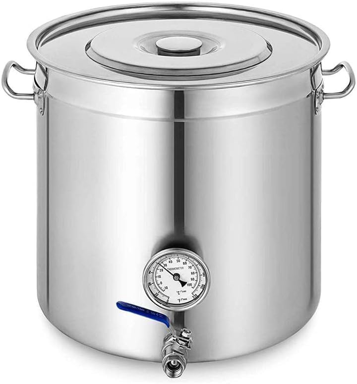 Kit de elaboración casera de acero inoxidable, olla de 35 x 35 cm con tapa, válvula y termómetro, perfecta para elaborar cerveza, hervir y elaborar cerveza casera