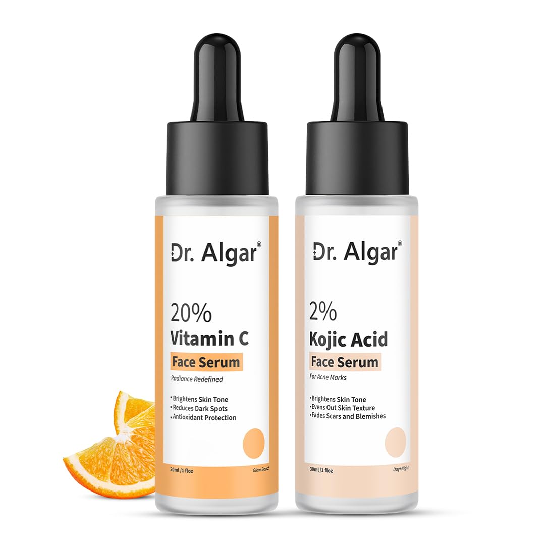 Vitamin C and Kojic Acid Face Serum, Brightening Combo, Double Action Skin Care, Unisex Adult, 30ml Each
