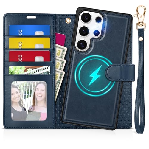 TUCCH Detachable 2-in-1 Wallet Case for Galaxy S25 Ultra (6.9"), Dark Blue