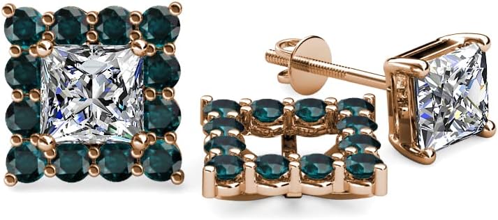 London Blue Topaz Halo Earrings Only Jackets for Princess Stud 0.76 ctw 14K Gold