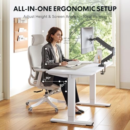 Image of FLEXISPOT EN2 48''x24'' Standing Desk with Monitor Mount Bundle, One-Piece Desktop, Fully Adjustable Single Monitor Arm with Cable Management, Bundle for Home Office, Gaming & Study, White