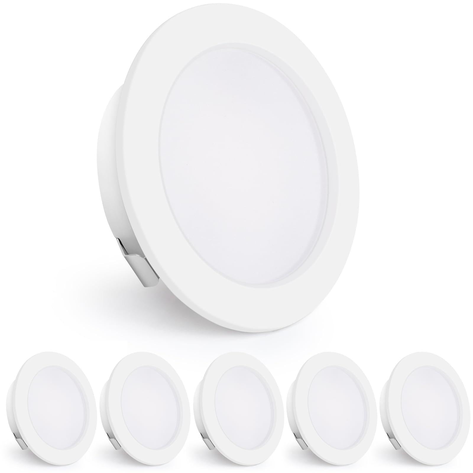 KYOTECH LED Einbaustrahler 230V, 4W 440LM LED Spots 16mm Ultra Flach 2700K Warmweiß Möbeleinbauleuchte Bohrloch 55-60mm für Küche Wohnzimmer Schlafzimmer, Weiss, 6er Set