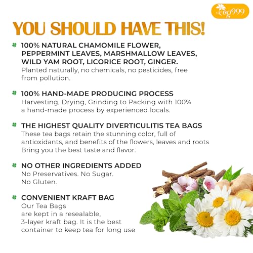 Image of TOG999, Diverticulitis Tea Bags | 40 Count | 100% Natural Chamomile, Peppermint, Marshmallow Leaf, Wild Yam Root, Licorice & Ginger Herbal Blend - Caffeine-Free Comfort Tea, Vegan.