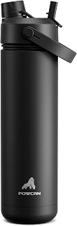 POWCAN 26oz Insulated Stainless Steel Water Bottle, 24H Cold 12H Hot, 2-in-1 Straw Spout Lid, Leakproof, Cup Holder Fit - Dark Knight