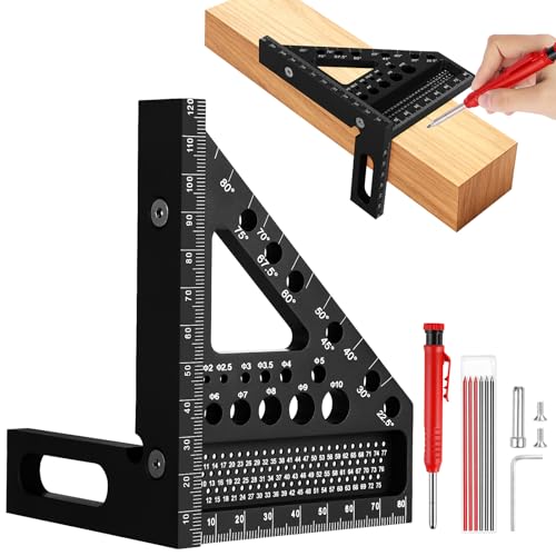 Flintronic 3D Multiángulo Escuadra Carpintero, 22.5-90°Transportador De Angulos Aleación De Aluminio, 120mm Herramientas de Carpintería Precisas, Regla Triangular de Inglete para Carpintero Ingeniero