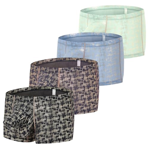 Mens Dual Pouch Underwear Printing Silky Boxers Underwear for Men 1 to 4 Pack