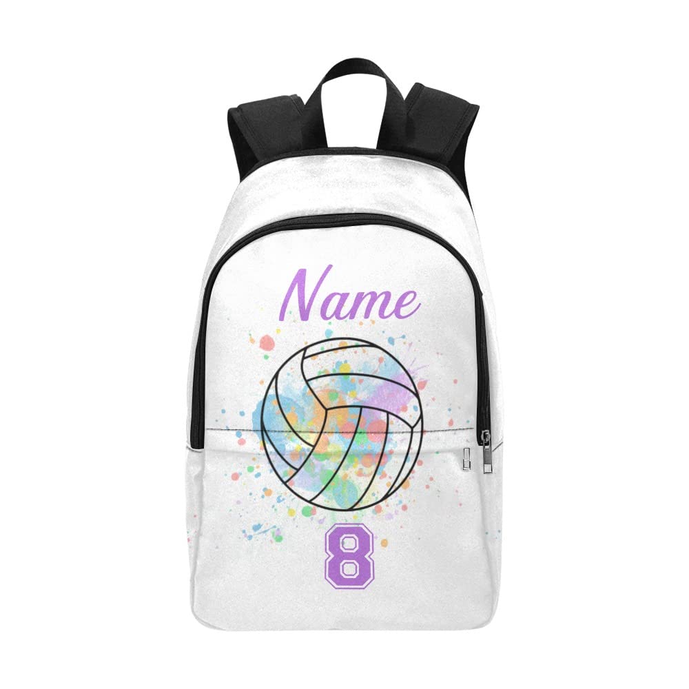 CUXWEOT Personalized Volleyball Watercolor Backpack with Name Custom Travel Daypack Bag for Man Woman Gifts