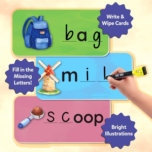 Image of Skillmatics Spell Smarter - Phonics & Spelling Write and Wipe Flashcards, Learn to Read with CVC Words, Blends & Digraphs, Preschool Kindergarten Homeschool Activity, Gift for Kids Ages 4, 5, 6, 7