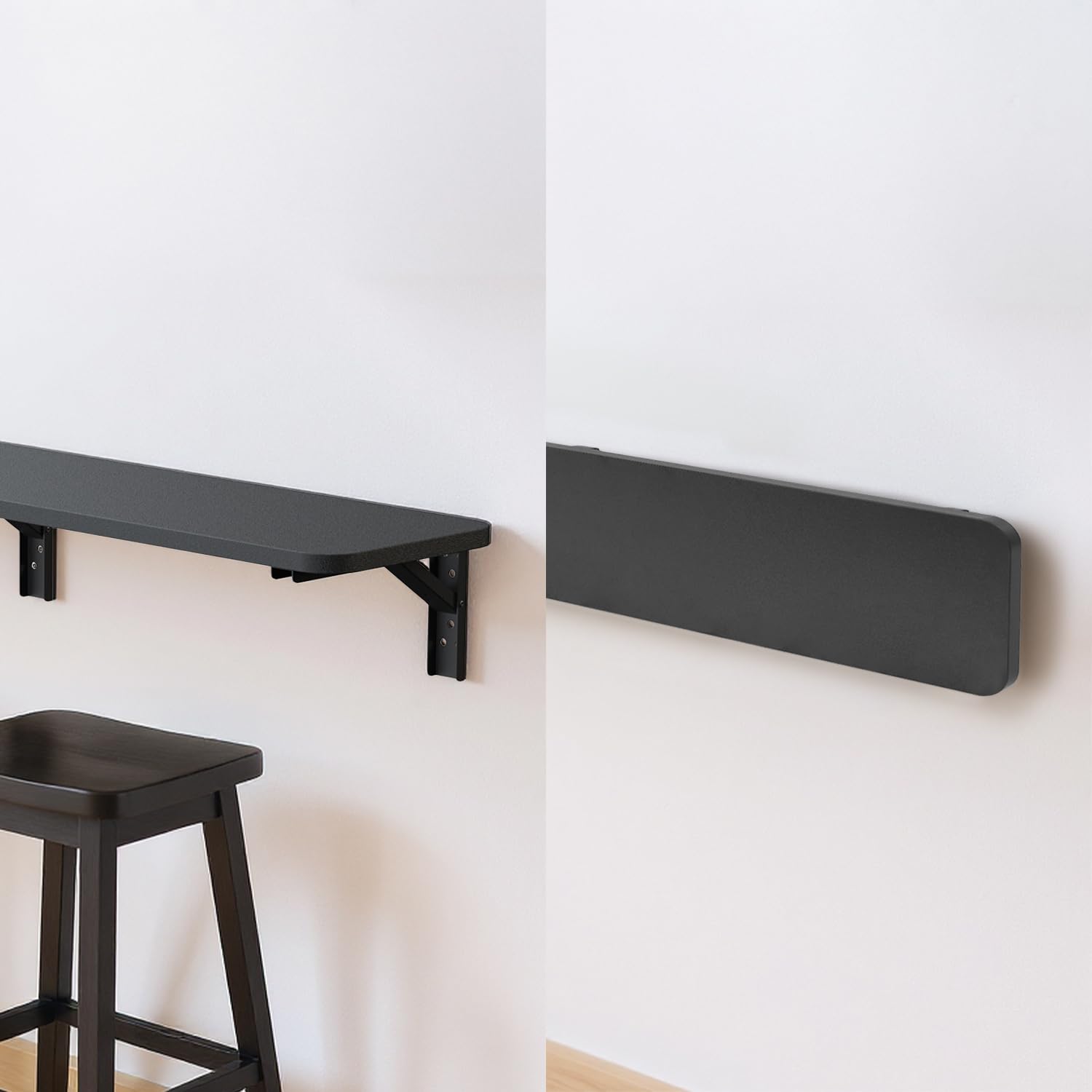 Maclean étagère Murale Pliante capacité de Charge 50 kg Table Pliante avec Serrure de sécurité Bouton de Pliage Inclus Niveau pour Cuisine Salle de Bain (Noir, 100x20 cm)