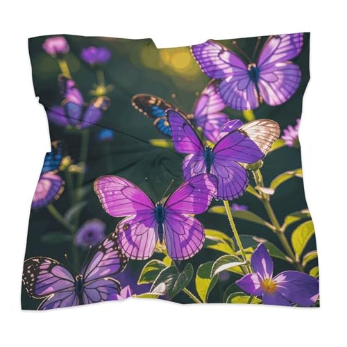 Silk Square Scarf Purple Butterflies Neck Scarf for Women 18"x18" Hair Scarf Lightweight Large Shawl Wrap Silk Scarves for Hair Wrapping Sleeping Silk Neckerchief3