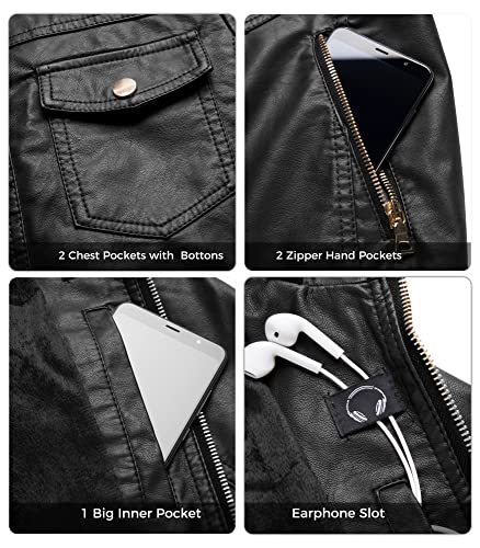 wantdo Women's PU Leather Hooded Jacket