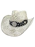 Luxury Divas White Antiqued Straw Cowboy Hat with Jeweled Band Size Medium