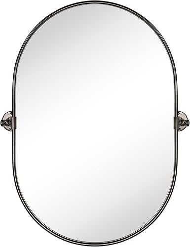 TEHOME Espejo ovalado de bronce aceitado pivotante para baño, con forma de píldora, inclinable, con marco de metal, espejo ajustable de 20 x 30