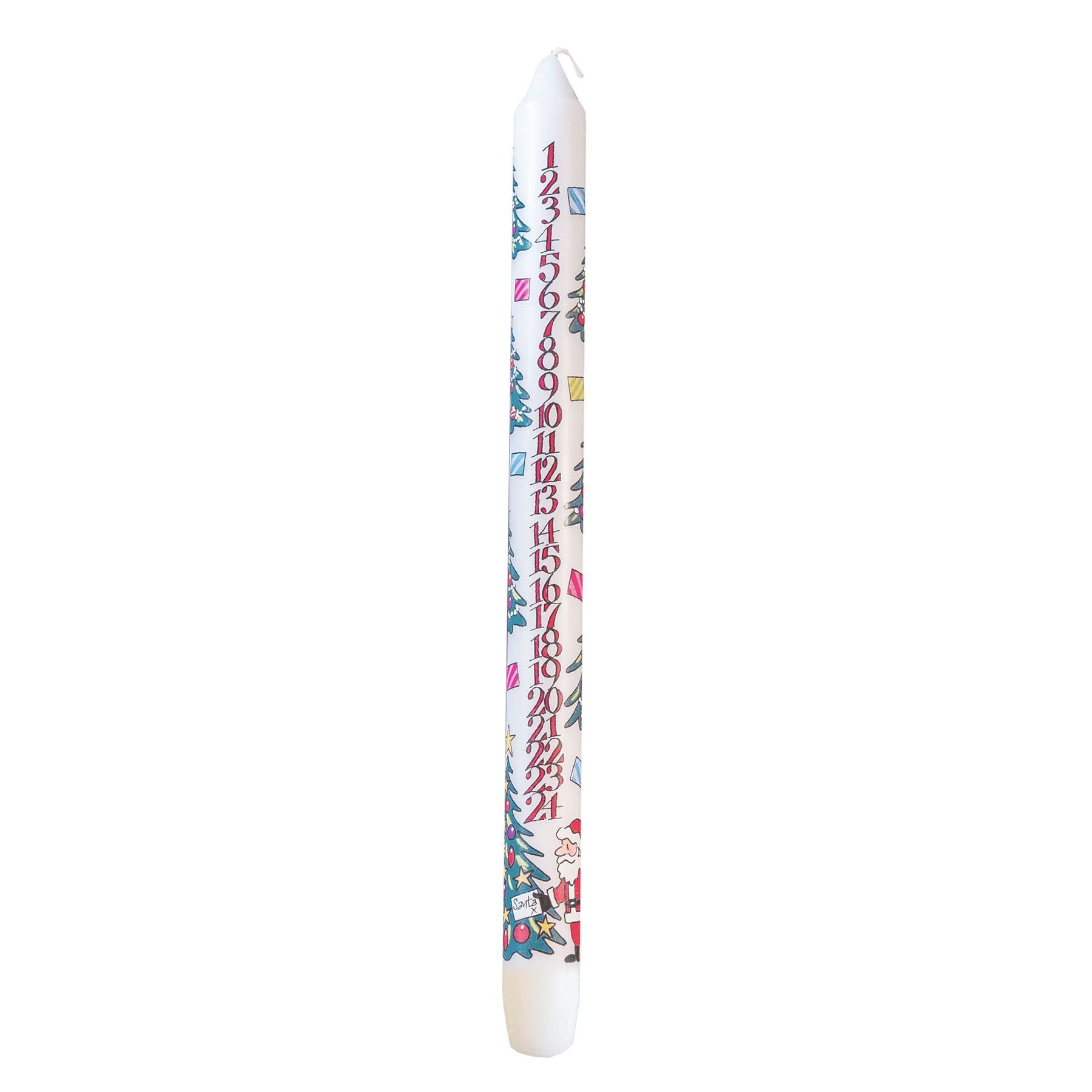 Carousel Home Multicoloured Traditional Countdown To Christmas Advent Candle With Christmas Tree Design And Numbers - Festive Dinner Taper Candle