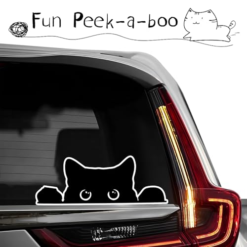 Image of DXNQ Peeking Sneaky Cat Sticker, Waterproof Strong Adhesive Decals with Curious Black Cat Graphic, Removable Funny Peeking Black Cats Sticker for Car Window Laptop, Car Accessories (White Edge)