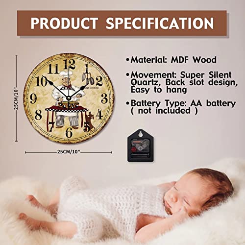 Aroggeld Chef Kitchen Wall Clock Farmhouse Wood 10 Silent Non-Ticking Quartz Battery Operated For Living Room Bedroom Home Decor Birthday Wedding Gift, One Size #TOP6