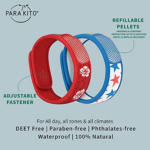 Para'kito Mosquito Repellent Bracelets + Refill Pellets Bundle | W/Peppermint Oil, Essential Oils | Hiking & Camping Accessories | Paraben Free, Deet Free - 2 Wristbands & 2 Refills (Hawaii + Stars) #TOP1
